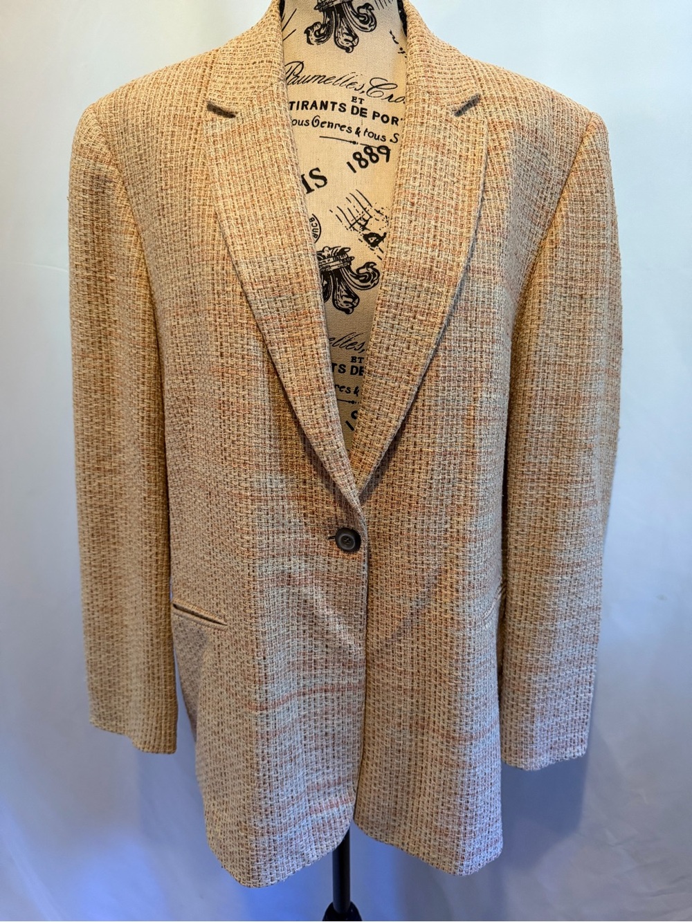 Women's Beige Tweed Single-Button Blazer